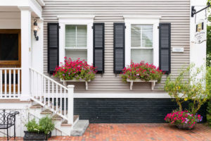 Flower boxes and exterior of the Brass Lantern Inn