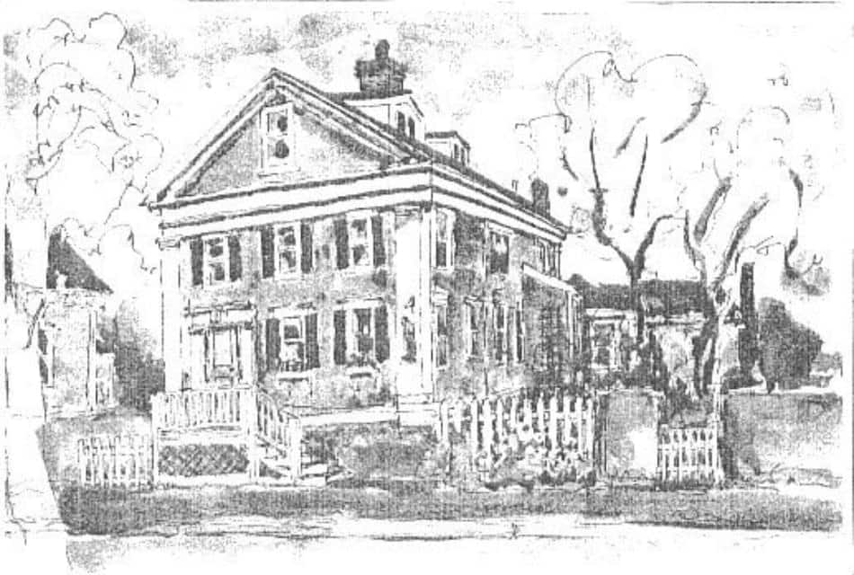 Old pencil sketch of Brass Lantern Inn