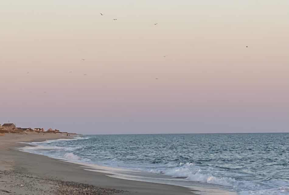 View of soft waves rolling on to a sandy beach